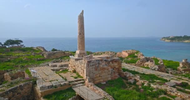 Vue Aérienne Temple Apollon Colline Kolona Sur Île Egine Grèce — Video