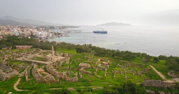 Vue Aérienne Temple Apollon Colline Kolona Sur Île Egine Grèce — Video