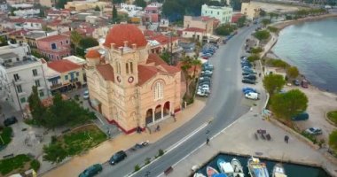 Yunan kenti Aegina, Aegina limanı, Yunanistan 'ın havadan görünüşü