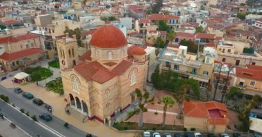 Yunan kenti Aegina, Aegina limanı, Yunanistan 'ın havadan görünüşü