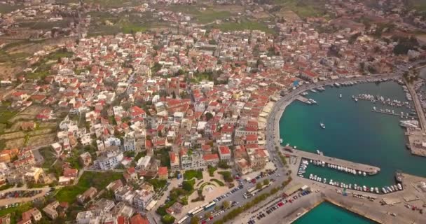 Vista Aérea Cidade Grega Aegina Porto Aegina Grécia — Vídeo de Stock