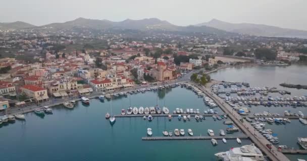 Luchtfoto Van Griekse Stad Aegina Haven Van Aegina Griekenland — Stockvideo