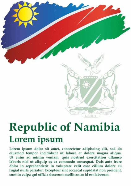 Flag of Namibia, Republic of Namibia. Template for award design, an official document with the flag of Namibia. Bright, colorful vector illustration.