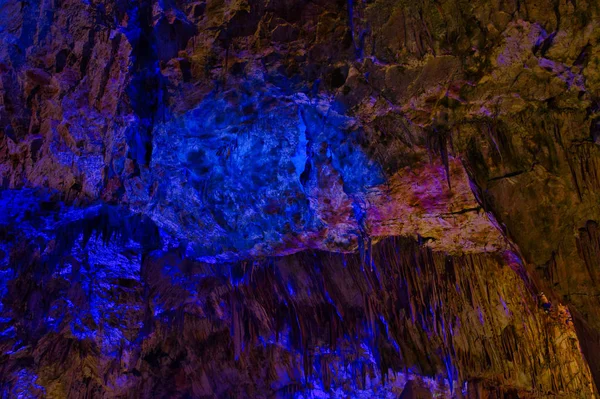 Iluminação Colorida Das Cavernas Postojna Postojna Eslovénia — Fotografia de Stock