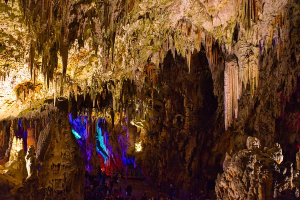 Colorful Illumination Postojna Caves Postojna Slovenia — Stock Photo, Image