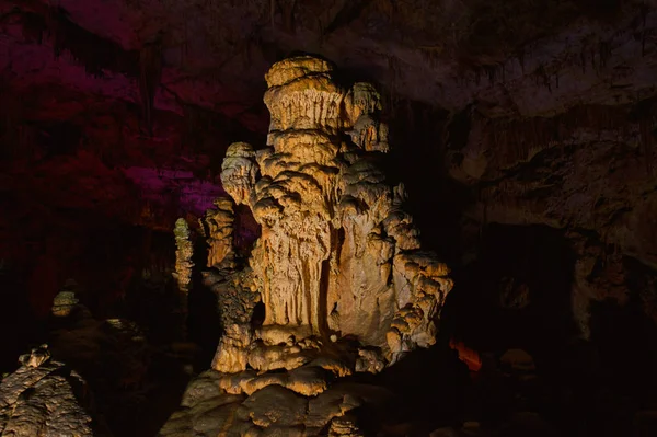Kleurrijke Verlichting Van Grotten Van Postojna Postojna Slovenië — Stockfoto