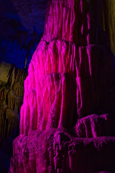 Iluminação Colorida Das Cavernas Postojna Postojna Eslovénia — Fotografia de Stock