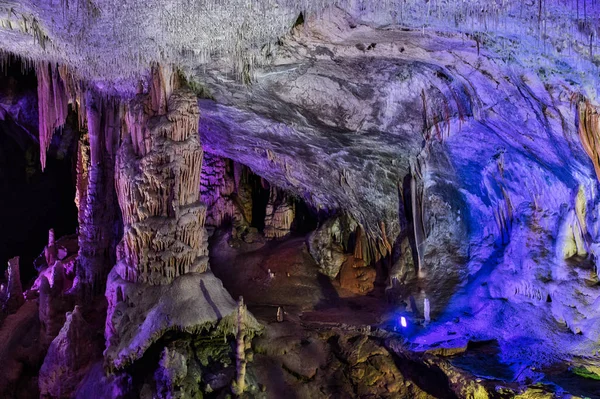 Färgglad Belysning Postojna Grottorna Postojna Slovenien — Stockfoto