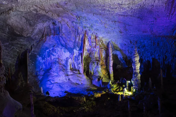 Iluminação Colorida Das Cavernas Postojna Postojna Eslovénia — Fotografia de Stock