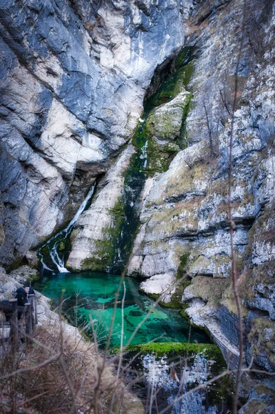 Bela Cachoeira Savica Dia Inverno — Fotografia de Stock