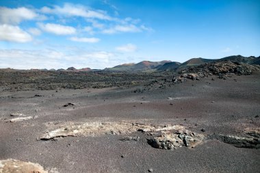 Timanfaya Milli Parkı, Lanzarote, Kanarya Adası'nın benzersiz volkanik manzara. Doğa arka plan. 