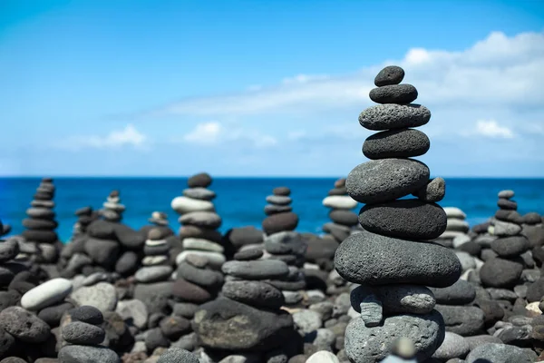 Pirámides Piedras Playa Guijarros Tenerife Islas Canarias España Concepto Armonía — Foto de Stock