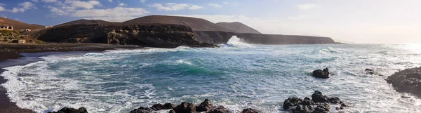 Panorama Miasta Czarnego Piasku Plaży Lanzarote Zachód Słońca Tle Natura — Zdjęcie stockowe