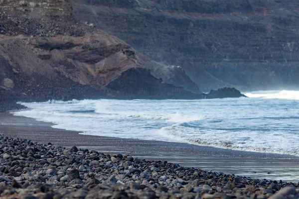 Czarnej Plaży Wulkanicznej Ocean Krajobraz Playa Orzola Lanzarote Wyspy Kanaryjskie — Zdjęcie stockowe