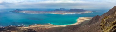 Panorama La Graciosa Island, Lanzarote, Kanarya Adaları doğal görünümünü. Doğa arka plan