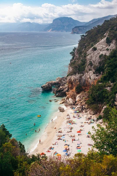 Vista Superior Bela Praia Areia Cala Fuili Com Água Mar — Fotografia de Stock