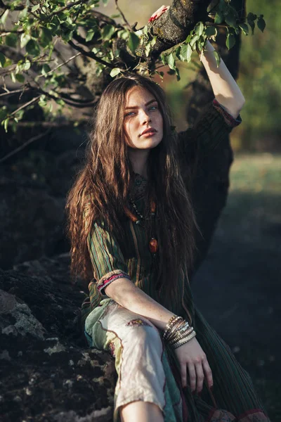 Pretty Hippie Girl Portrait Nature Natural Beauty — Stock Photo, Image