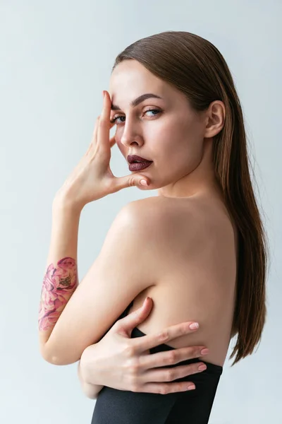 Foto Moda Mujer Sensual Sexy Posando Traje Baño Negro — Foto de Stock