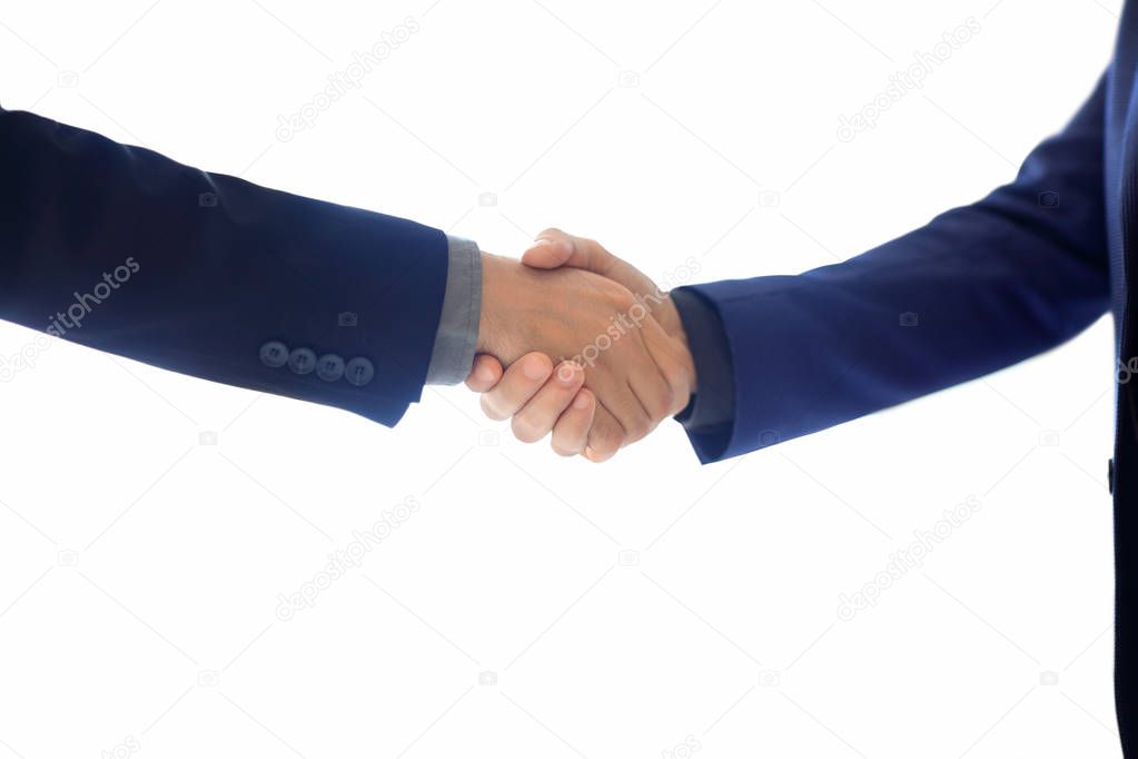 Business people shaking hands on white backround. Business success concept