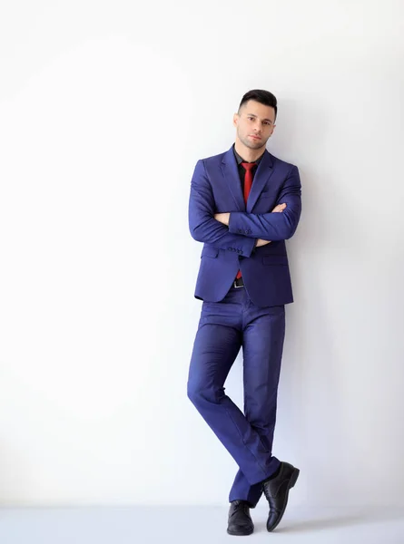 Full Length Portrait Confident Business Man Crossed Arms Posing White — Stock Photo, Image