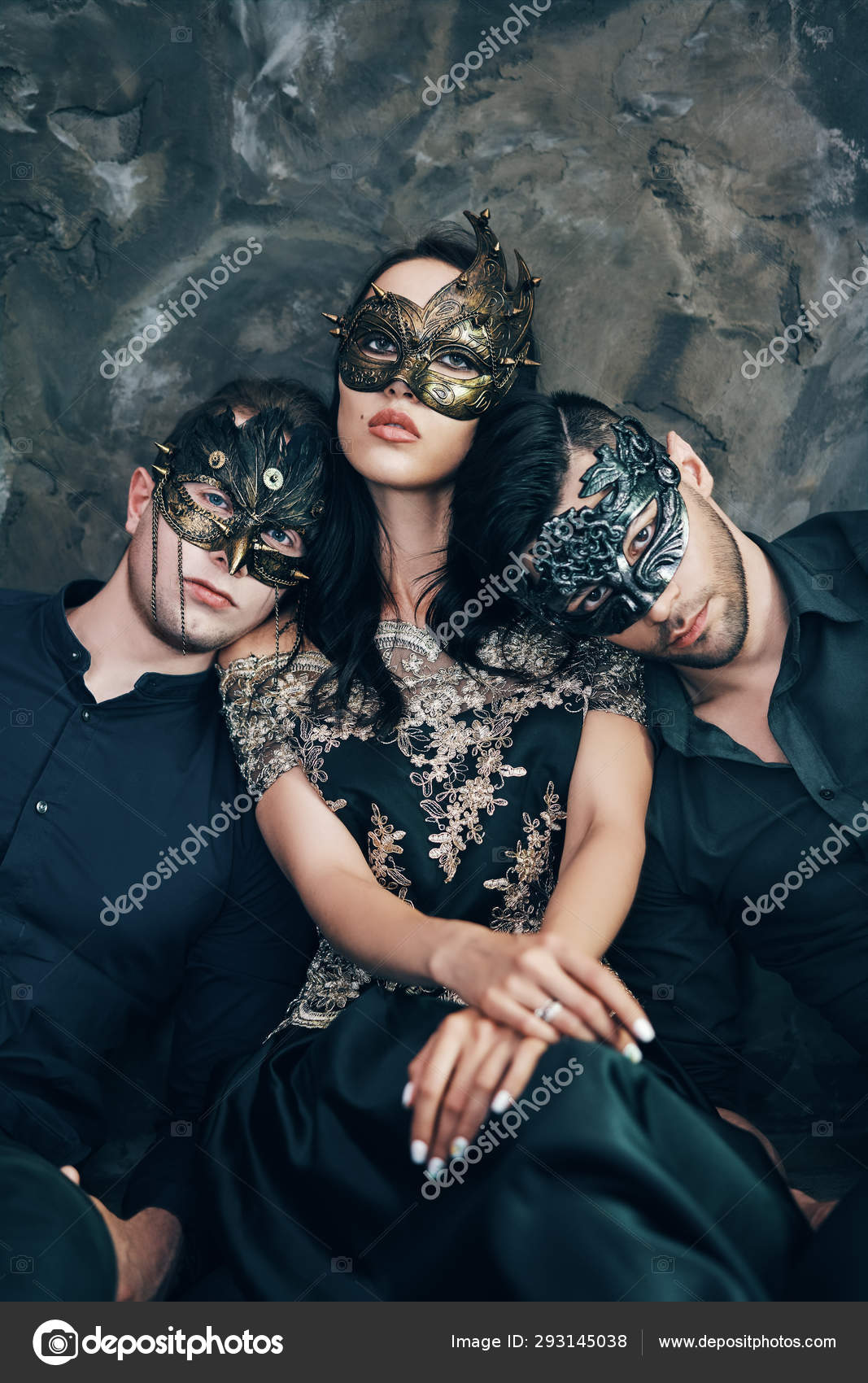Woman Men Masquerade Carnival Masks Laying Floor Relaxing Party Stock Photo by ©Gladkov