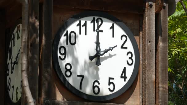 Steady Shot White Clock Mounted Wooden Crate Second Hand — Stock Video