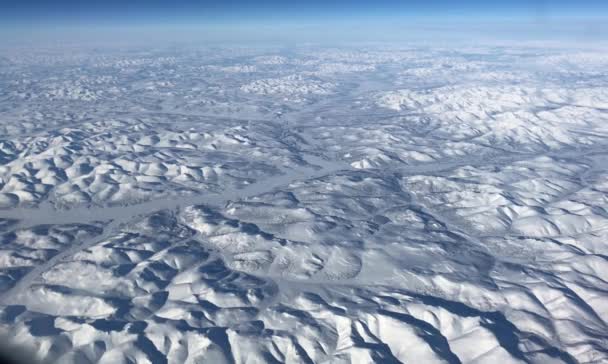 Aerial Medium Close White Blankets Snow Manitoba Canada — Stock Video