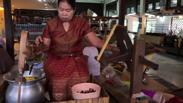 Chiang Mai Thailand March 2018 Seorang Wanita Pabrik Tekstil Tradisional — Stok Video