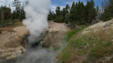 Ejderha ağzından billows sıcak buhar Wyoming Yellowstone Milli Parkı, serbest bahar orta geniş sürekli çekim.