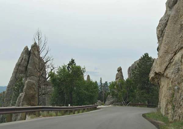 Impresionantes Formaciones Granito Rocas Largo Autopista Needles Highway Custer State —  Fotos de Stock