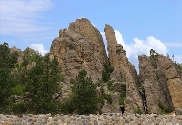 Drámai Formák Gránit Sziklák Sziklaalakzatok Mentén Highway Custer State Park — Stock Fotó