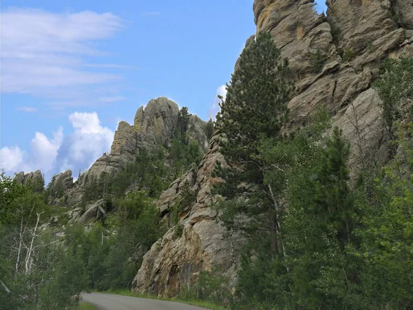 Primer Plano Imponentes Acantilados Formaciones Rocosas Largo Needles Highway Haciendo —  Fotos de Stock