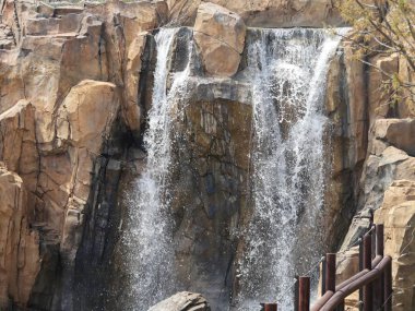 Peyzajlı bir bahçede küçük şelaleler