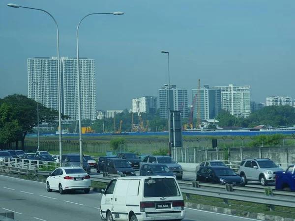 Куала Лумпур Малайзия Март 2018 Раннее Утреннее Движение Небоскребами Зданиями — стоковое фото
