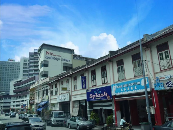 Malaca Malásia Fevereiro 2018 Vista Lateral Empresas Estabelecimentos Longo Uma — Fotografia de Stock