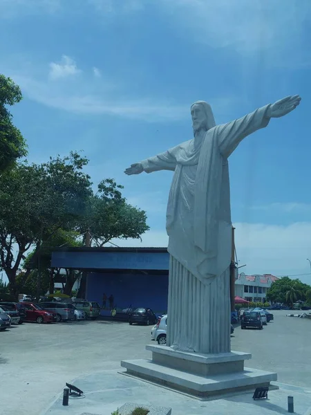 マラッカ マレーシア 2018年2月 マラッカ市のポルトガルの入植地でイエス キリスト像の側面上向きの角度 — ストック写真