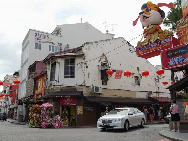 Malakka Malezja Luty 2018 Kolorowa Ulica Jonker Street Jedna Najpopularniejszych — Zdjęcie stockowe