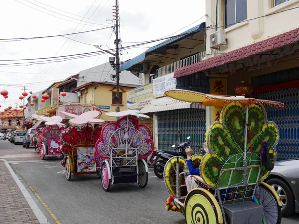Malacca Malezya Şubat 2018 Renkli Trishaws Yakın Kadar Görünümü Jonker — Stok fotoğraf