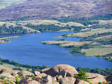 Close up aerial view of Lake Lawtonka seen from the peak of Mt. Scott, Oklahoma, USA. clipart