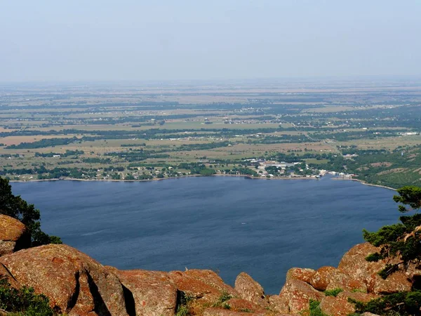 Close Aerial View Lake Lawtonka Seen Peak Scott Oklahoma Usa — Stock Photo, Image