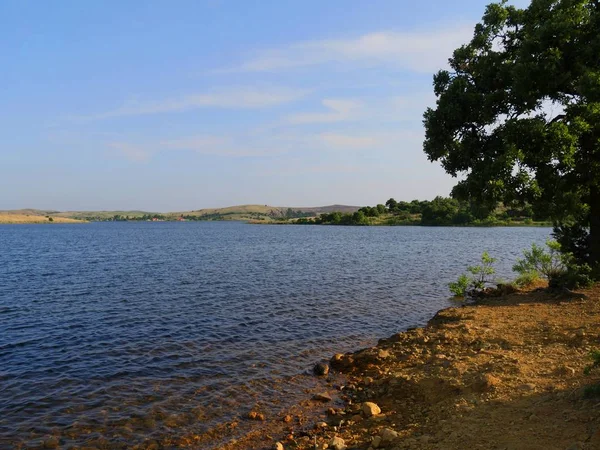 Danau Elmer Thomas Dengan Pohon Lihat Comanche County Oklahoma — Stok Foto