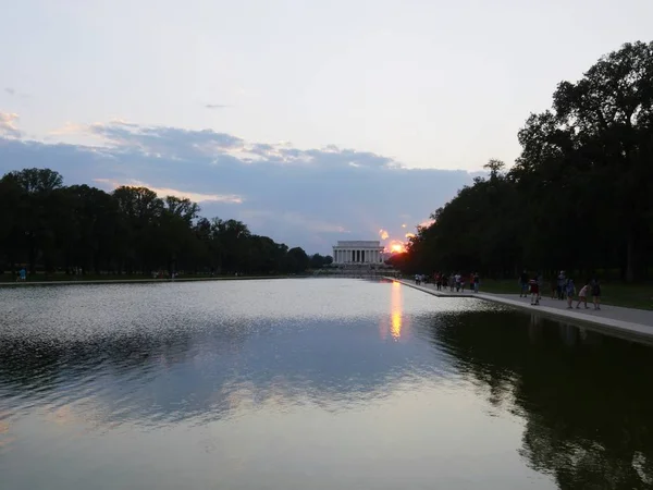 Washington Usa Setembro 2017 Ampla Vista Lincoln Memorial Com Pôr — Fotografia de Stock