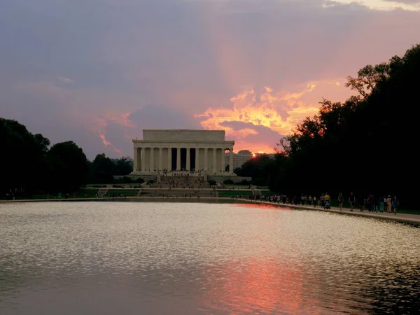 Washington Usa September 2017 Vacker Solnedgång Skyarna Med Lincoln Memorial — Stockfoto