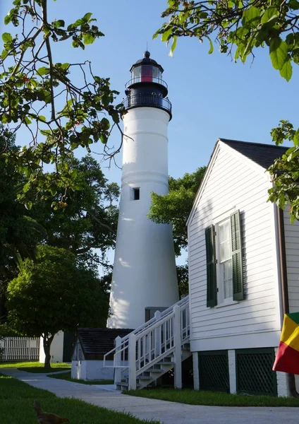 Retrato Del Faro Con Cuartos Del Guardián Key West Florida —  Fotos de Stock