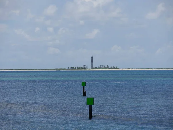 Distant Stretch White Sand Bar Lighthouse Dry Tortugas National Park — Stock Photo, Image