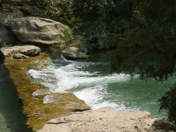 Agua Limpia Fresca Pequeñas Cascadas Arroyo Bosque —  Fotos de Stock