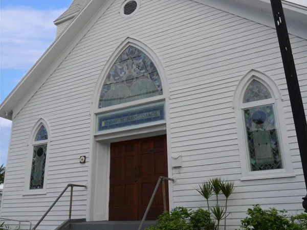 Recortado Cerca Del Frente Iglesia Metodista Newman Key West Florida —  Fotos de Stock