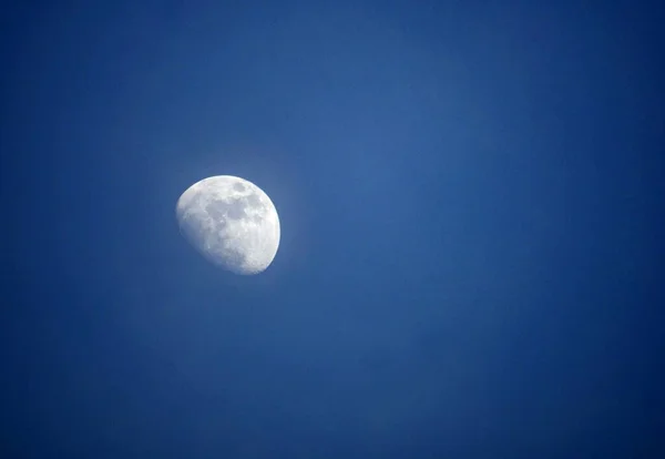 Quarter Moon Seen Summer Light Blue Skies Background — Stock Photo, Image