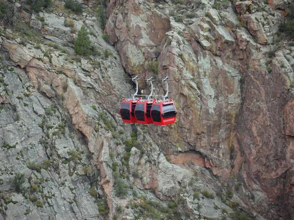 Red Gondolas Suspended Arkansas River Royal Gorge Bridge Park Fremont — Stock Photo, Image
