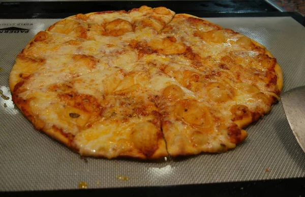 Izgarada Kızaran Ince Hamurlu Peynirli Pizza — Stok fotoğraf